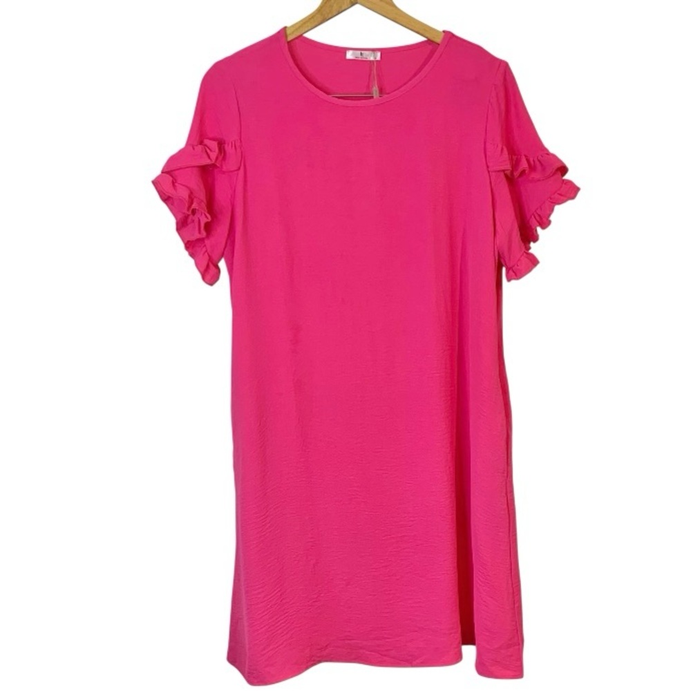 HOT TOUCH Pink Ruffle Sleeve Sheath Dress w/ Pockets! Sz XL